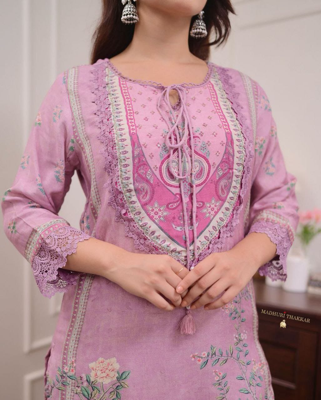 Lilac Muslin Pakistani Suit with digital prints