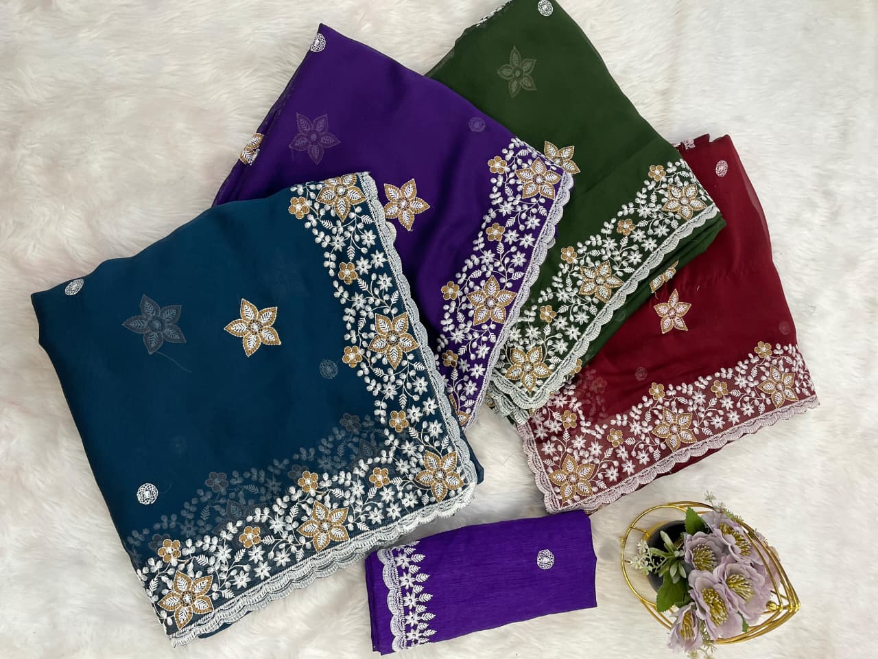 Soft Rangoli Silk Saree with sequence Thread Embroidery Work With Cutwork Border