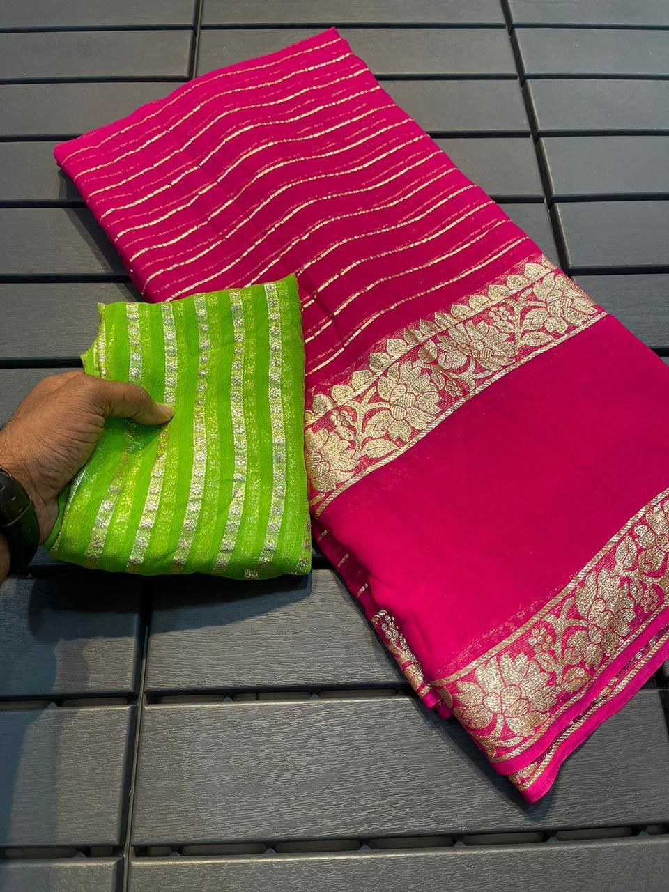 Viscose Georgette Saree With Dola Banarasi Silk Contrast Blouse