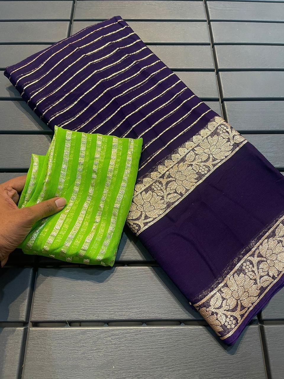 Viscose Georgette Saree With Dola Banarasi Silk Contrast Blouse