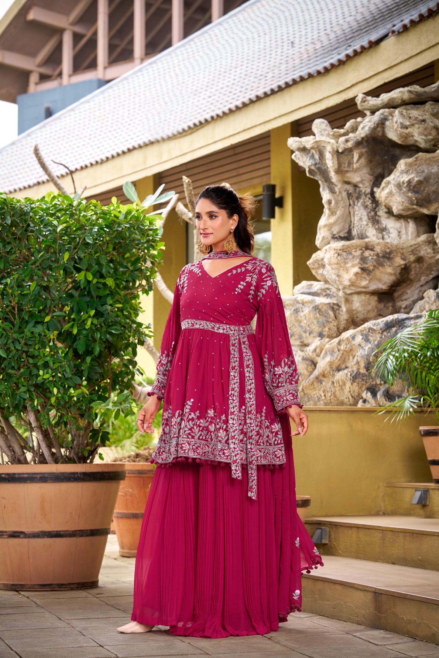REAL MODELING OF EMBROIDERED PLAZZO PAIR FROM LOOMEERA