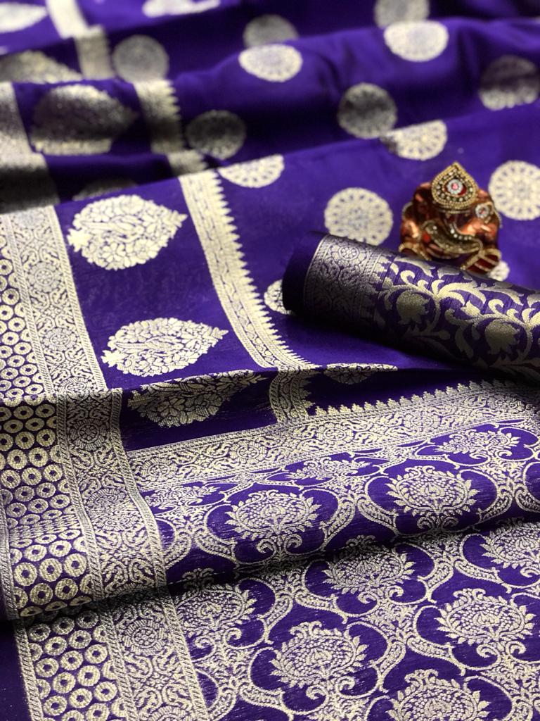 SOFT BANARASI SILK SAREE WITH WEAVING Gold JARI SAREE WITH DUBBLE BORDER AND RICH PALLU WITH JARI WEAVING BORDER