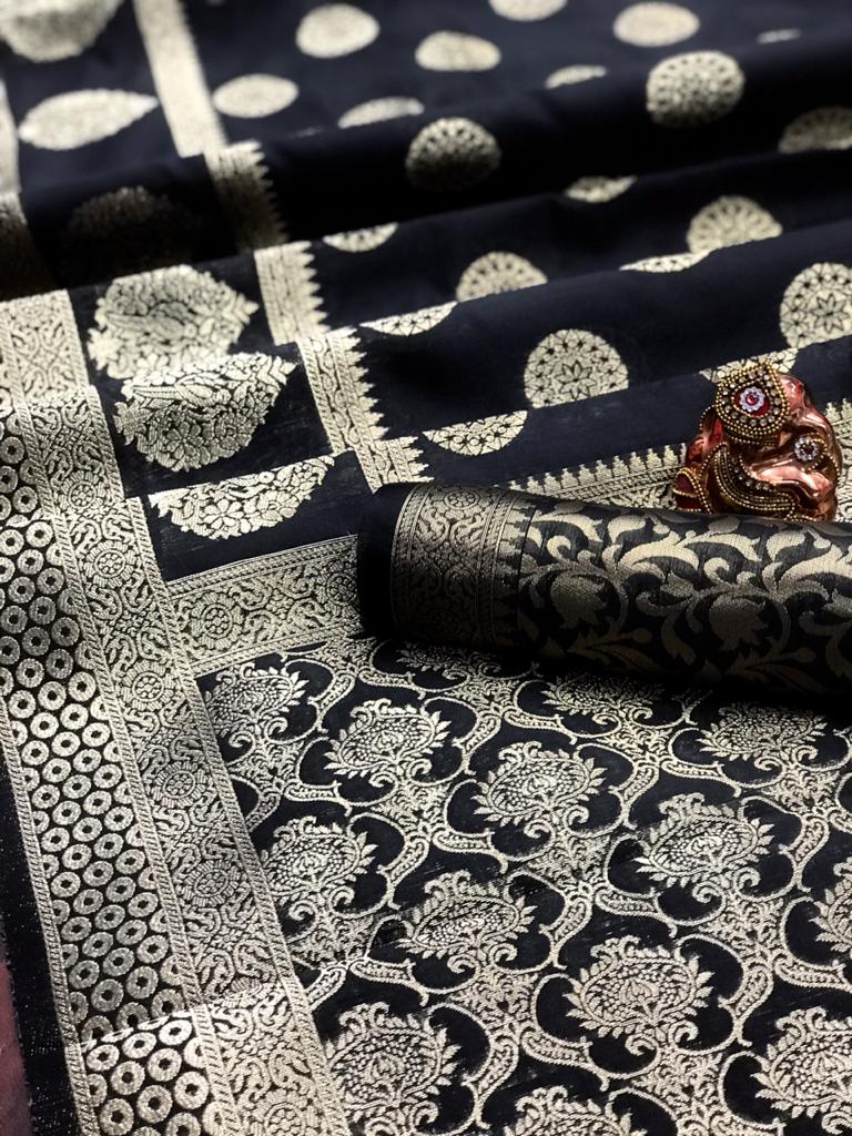 SOFT BANARASI SILK SAREE WITH WEAVING Gold JARI SAREE WITH DUBBLE BORDER AND RICH PALLU WITH JARI WEAVING BORDER