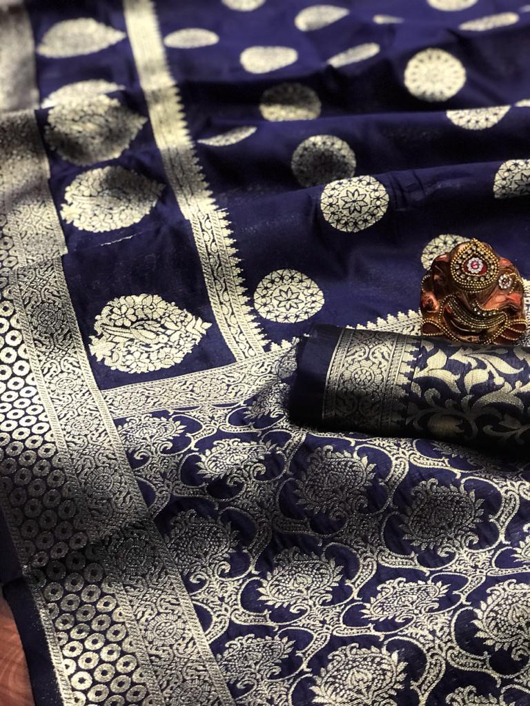 SOFT BANARASI SILK SAREE WITH WEAVING Gold JARI SAREE WITH DUBBLE BORDER AND RICH PALLU WITH JARI WEAVING BORDER