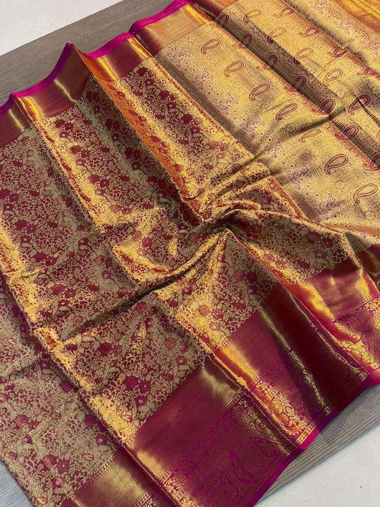 House of ShiVisha Premium Kanjiveram Silk Saree – Original Zari Weaving with Rich Pallu & Broad Border - House Of ShiVisha