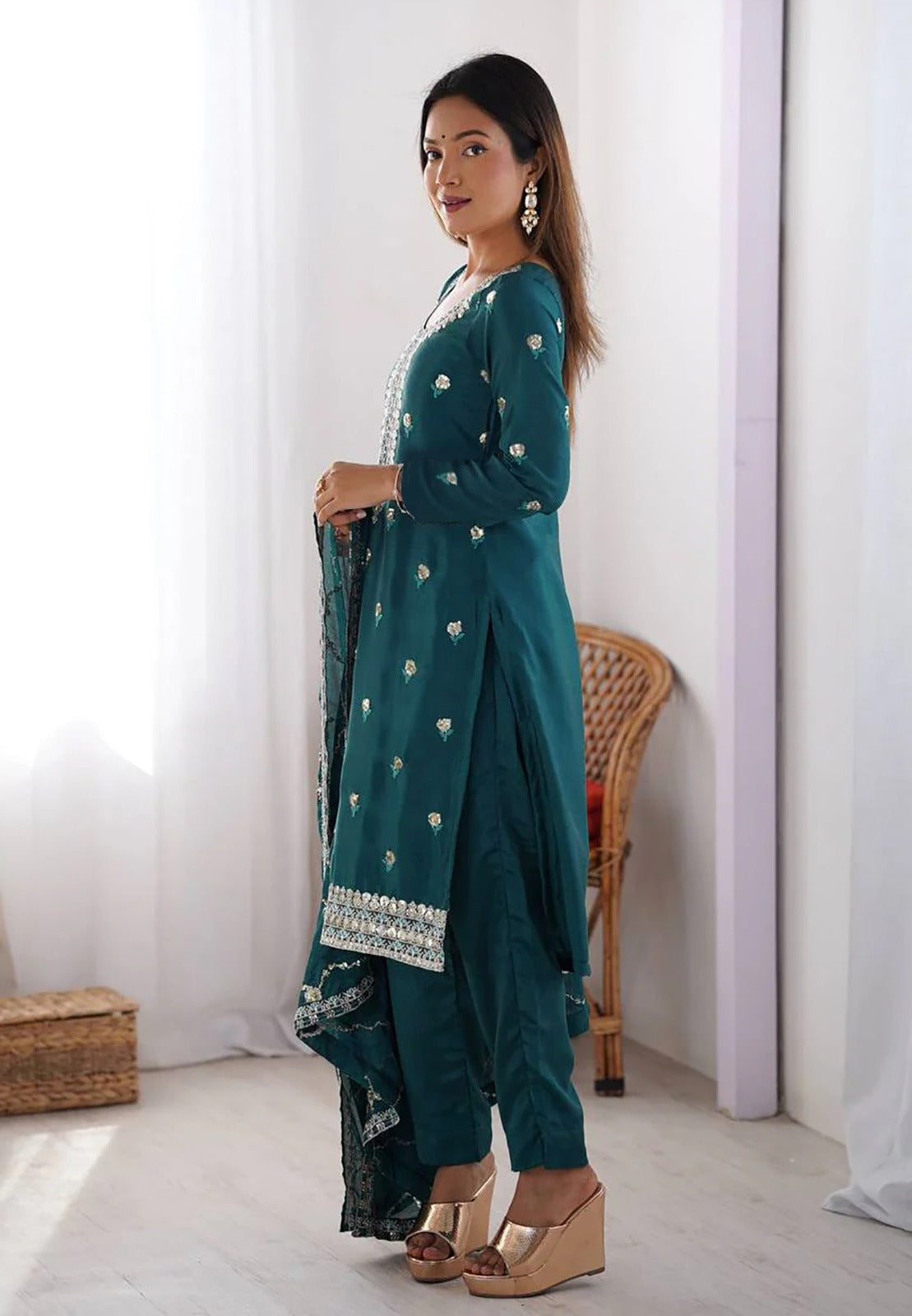 Women’s Kurta Pent Dupatta Set Tesla Fabric