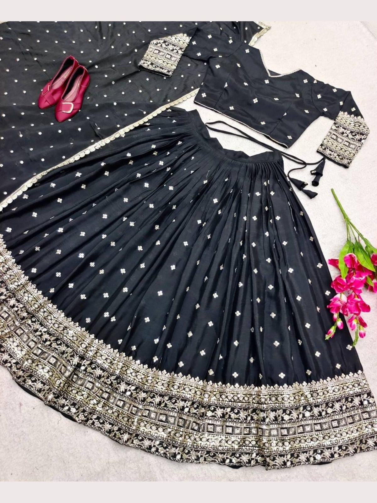 Embroidered Semi Stitched Lehenga Choli &Dupatta Set