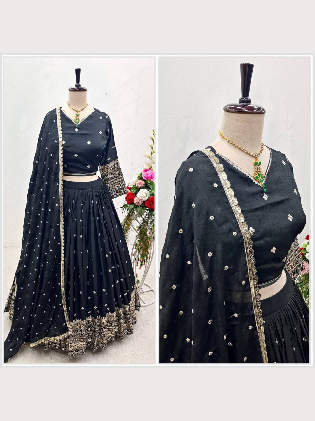 Embroidered Semi Stitched Lehenga Choli &Dupatta Set