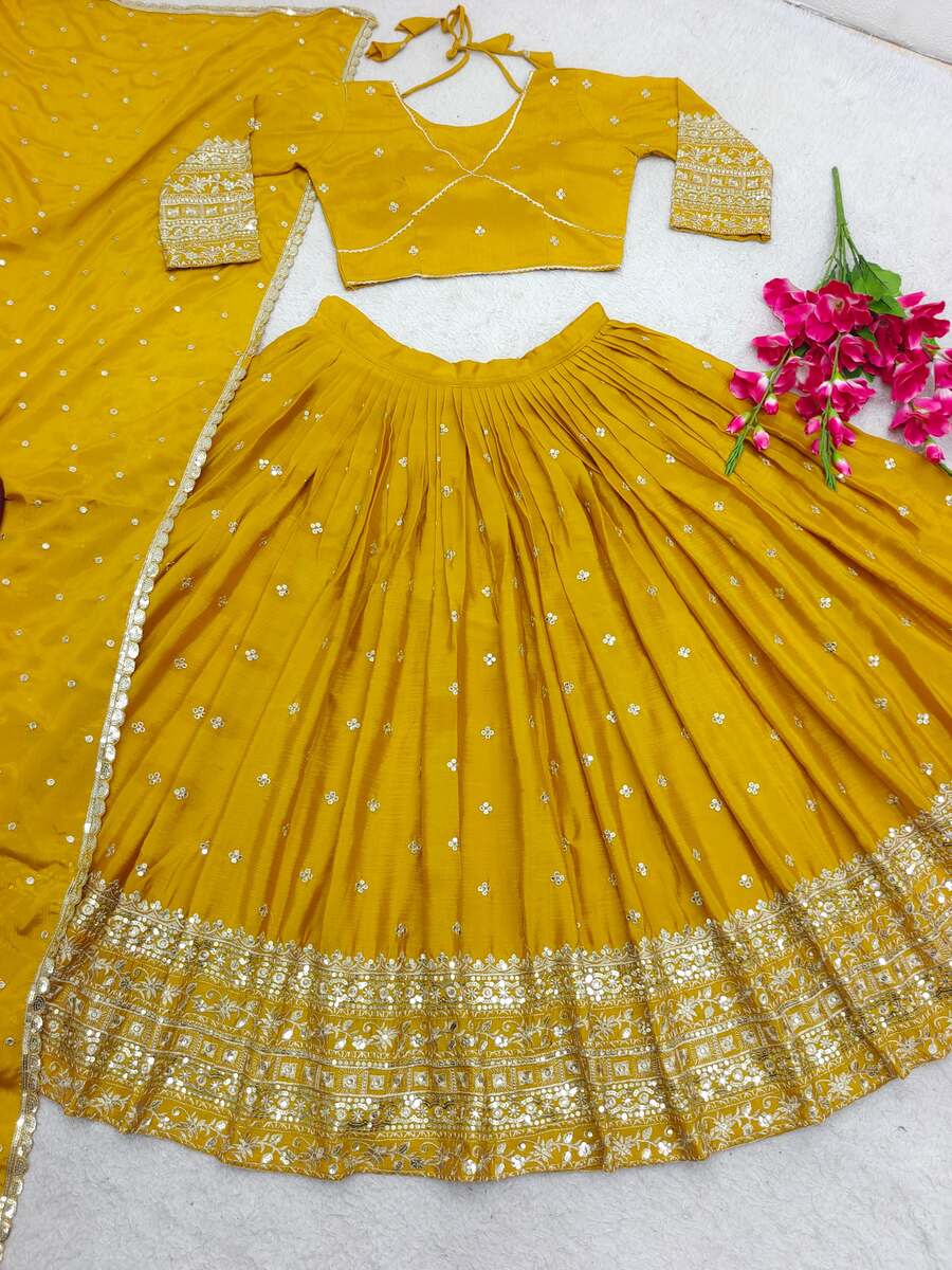 Embroidered Semi Stitched Lehenga Choli &Dupatta Set