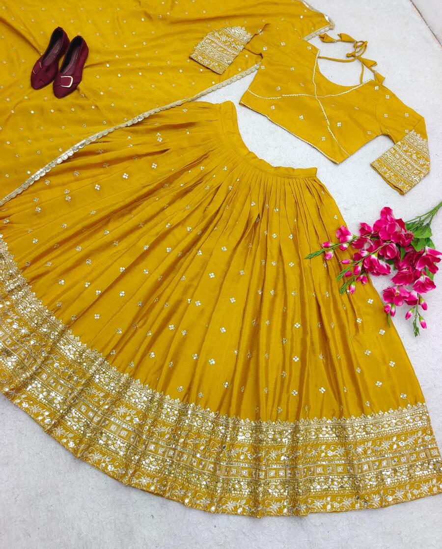 Embroidered Semi Stitched Lehenga Choli &Dupatta Set