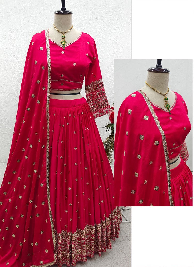 Embroidered Semi Stitched Lehenga Choli &Dupatta Set