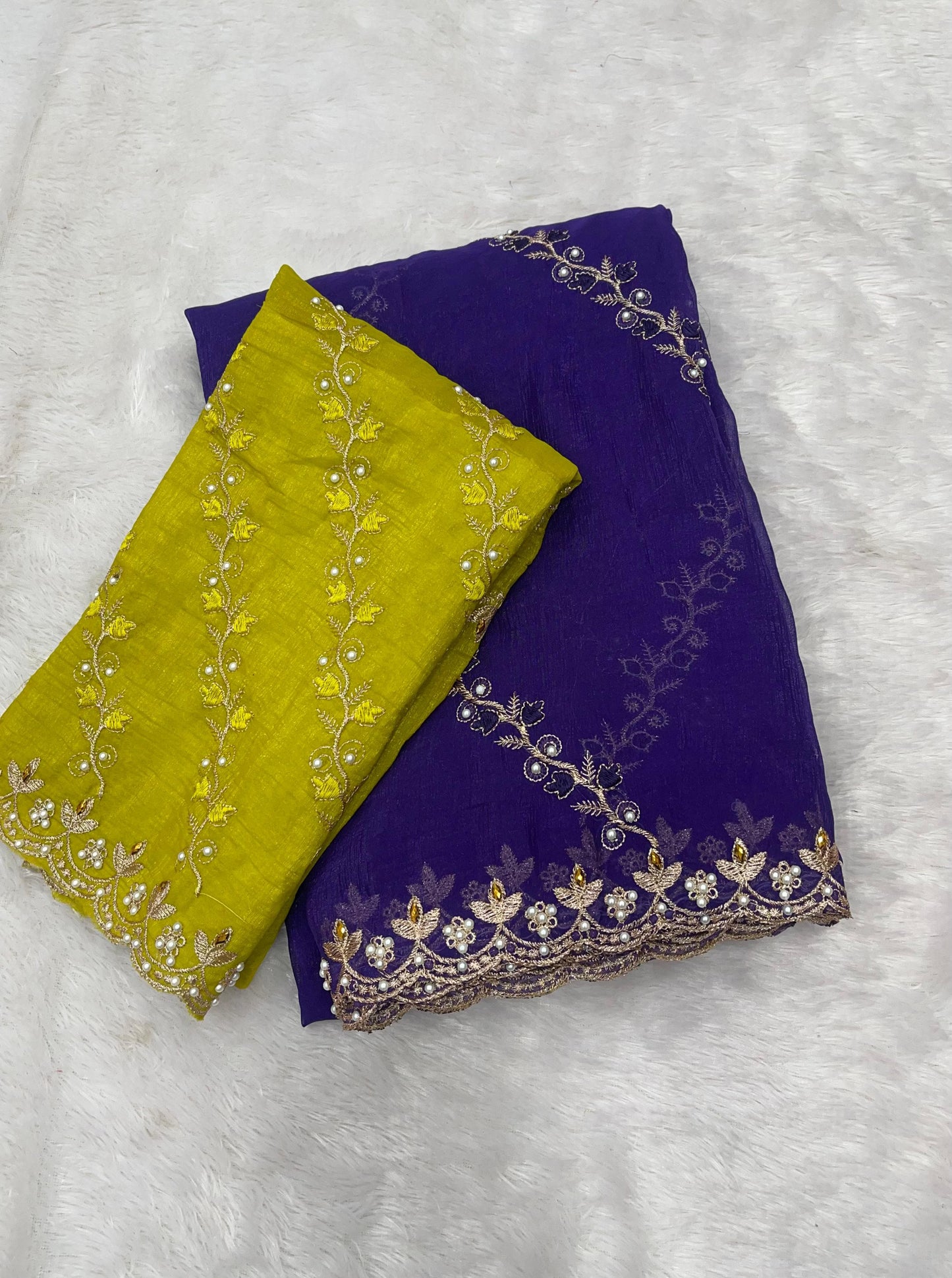 Soft crunchy saree with embroidery 🧵 work with stone work saree with cut work