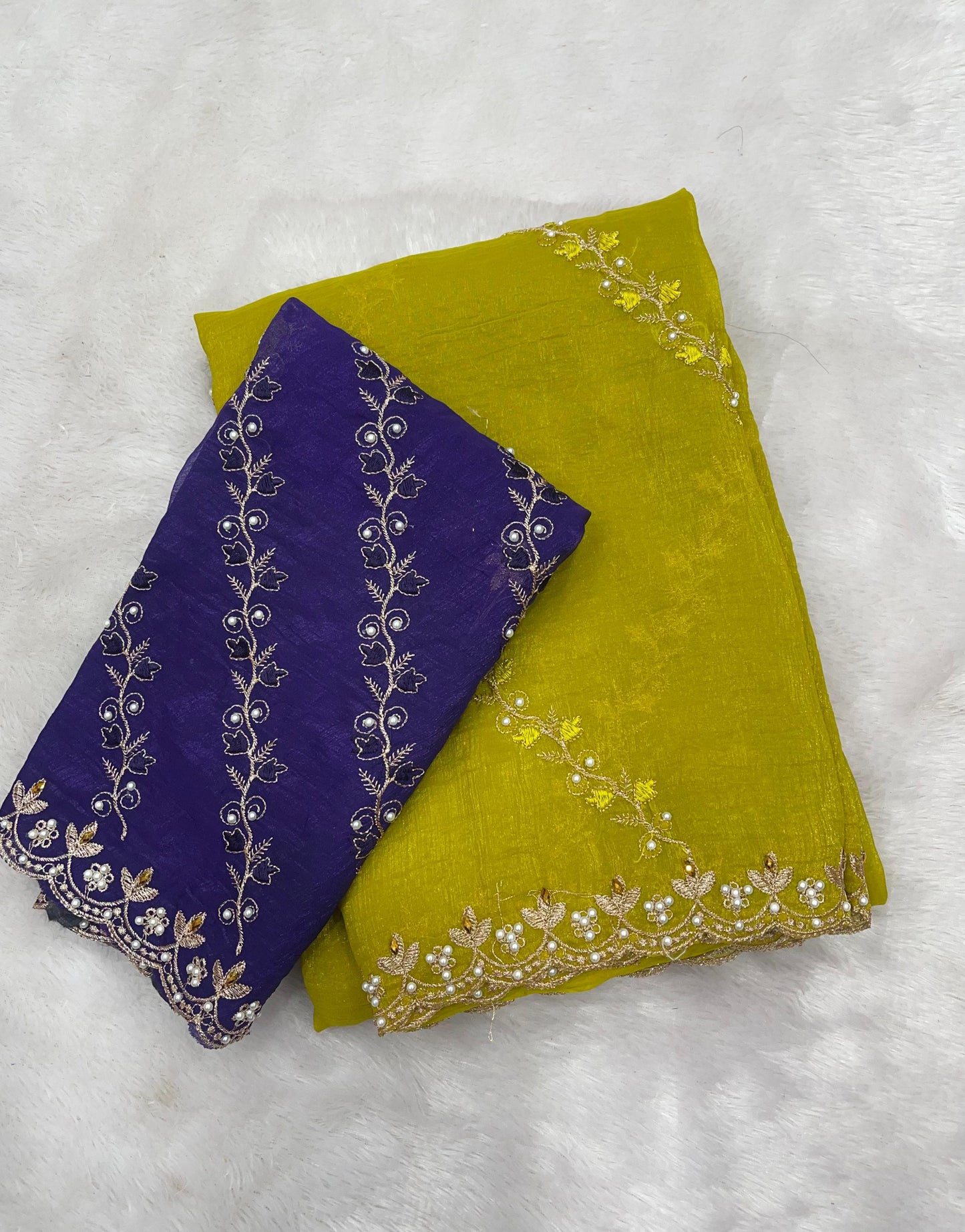 Soft crunchy saree with embroidery 🧵 work with stone work saree with cut work