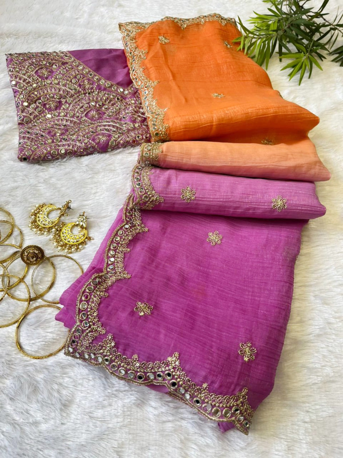 New Trendy Sequence And Mirror Work saree with Multiple colours