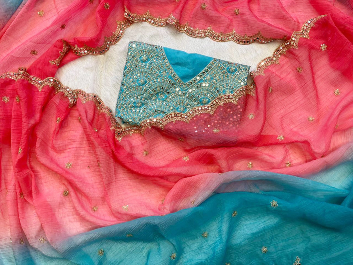 New Trendy Sequence And Mirror Work saree with Multiple colours