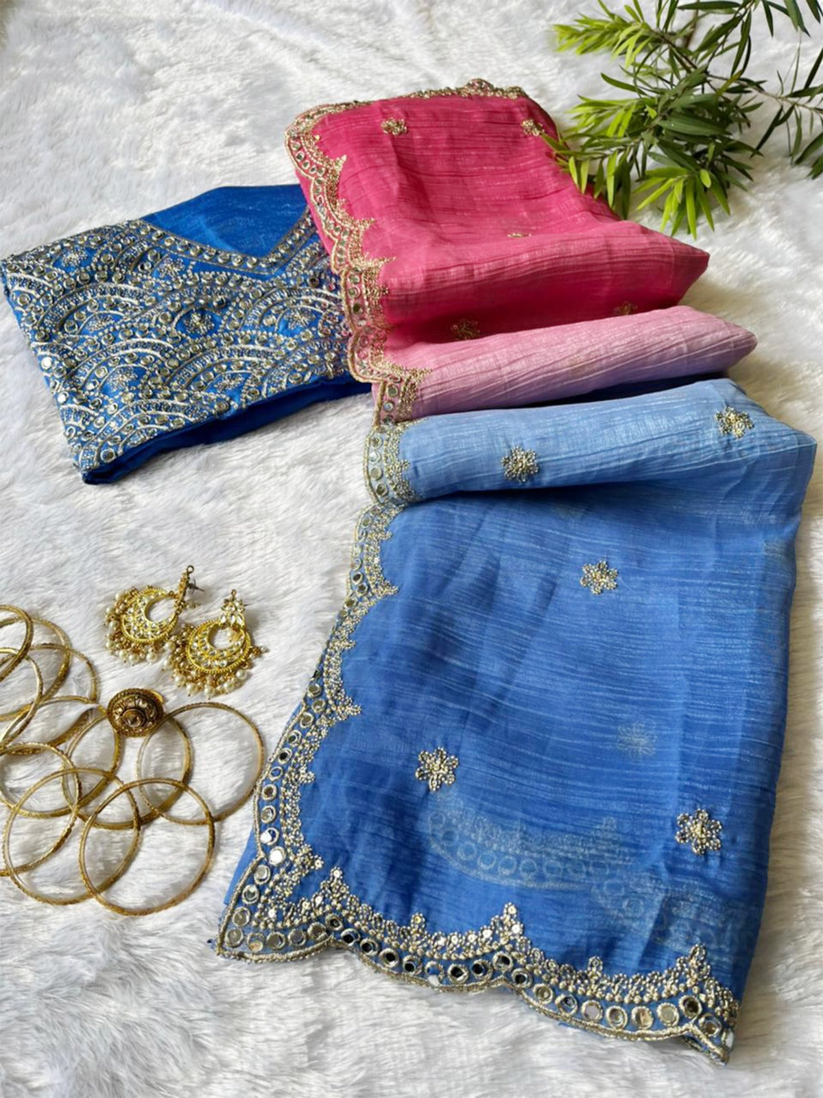 New Trendy Sequence And Mirror Work saree with Multiple colours
