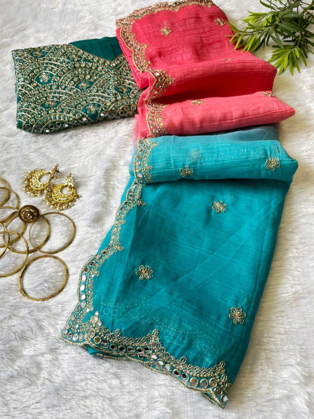 New Trendy Sequence And Mirror Work saree with Multiple colours