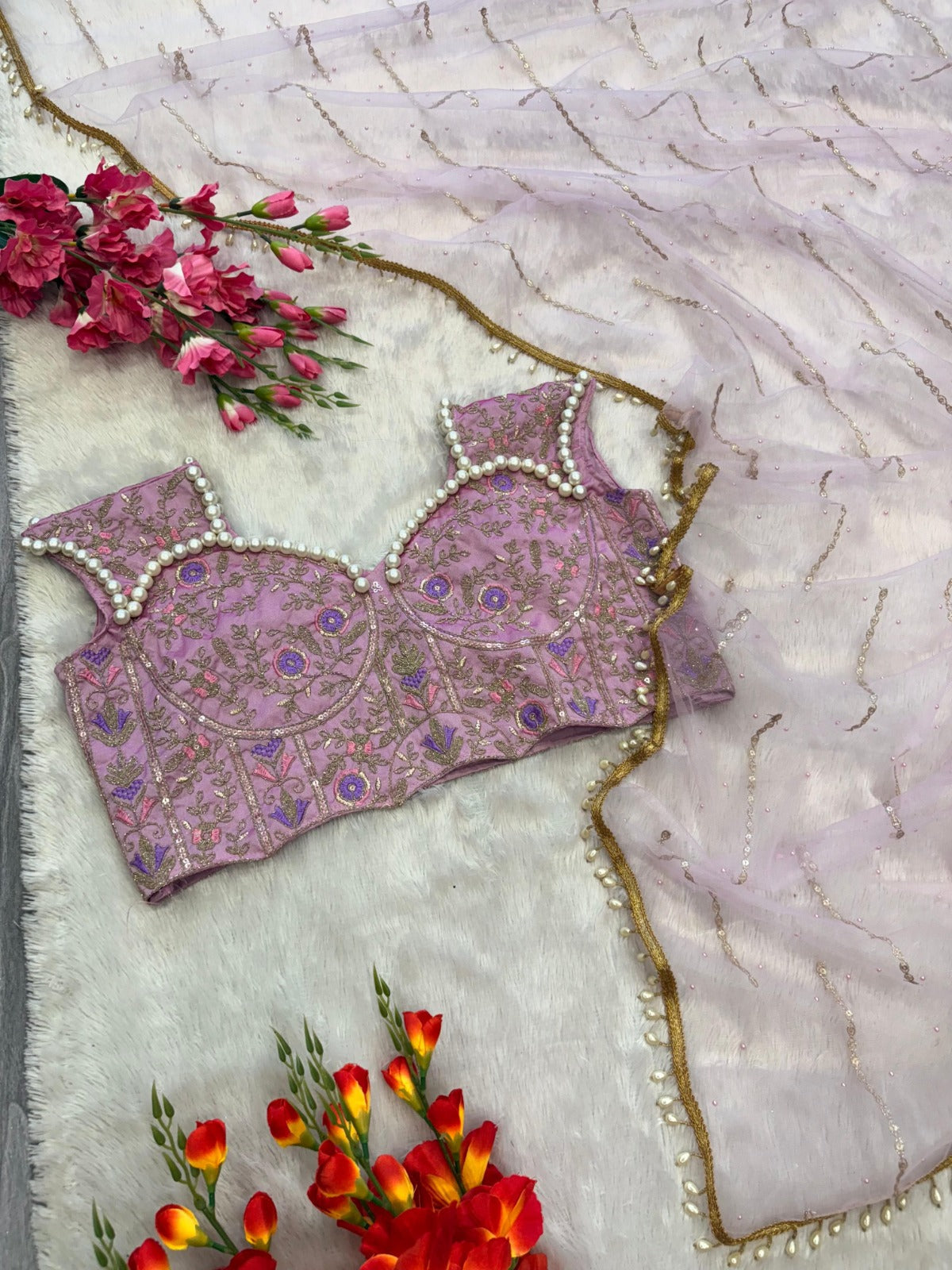 Premium Soft Butterfly Net Embellished With Beautiful Sequins Work And With Beautiful Hand Pearl Work Heavy Lace Border Work Saree