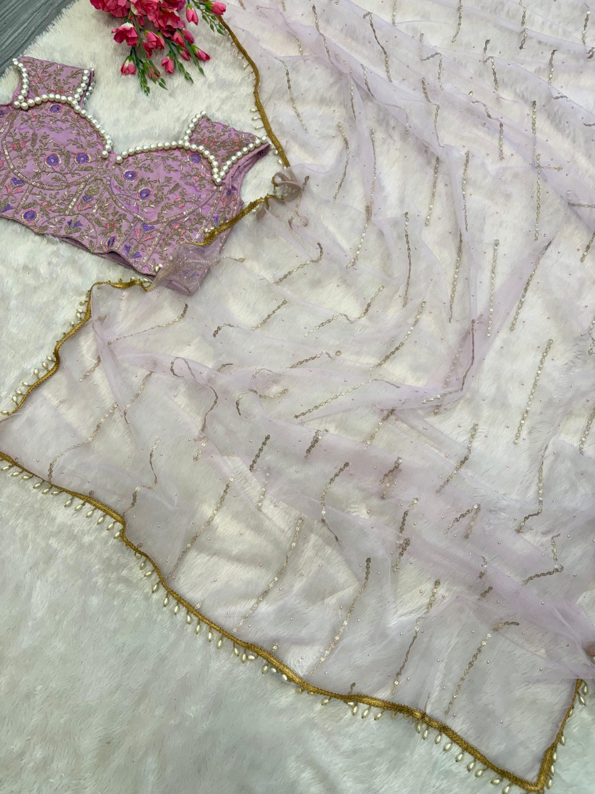 Premium Soft Butterfly Net Embellished With Beautiful Sequins Work And With Beautiful Hand Pearl Work Heavy Lace Border Work Saree
