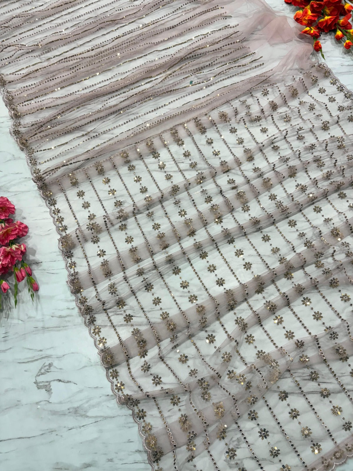 Premium Butterfly Net Embellished With Beautiful Sequins Work Saree