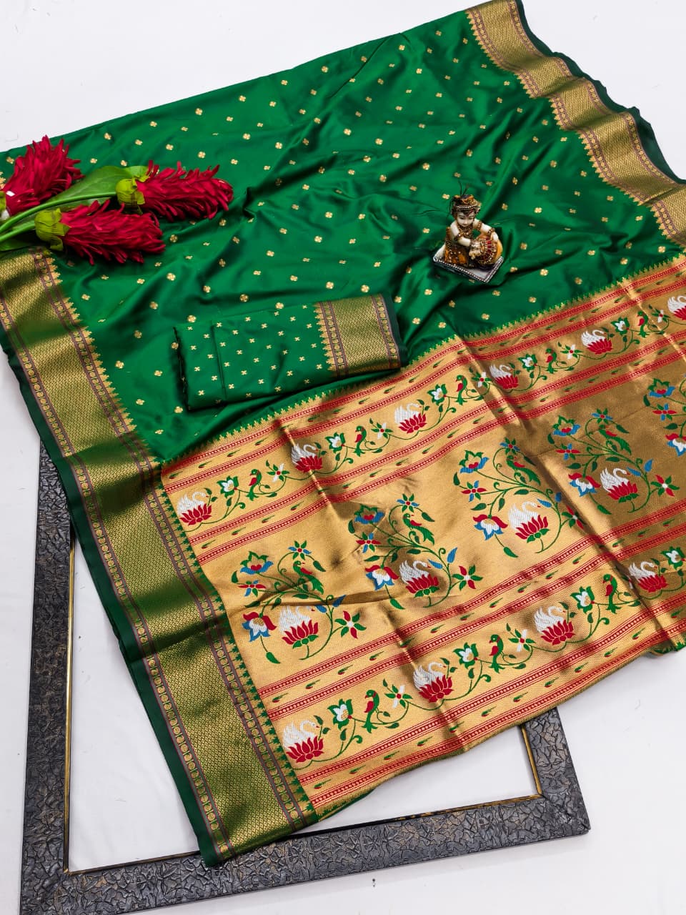 Banarasi Lichi Silk Paithani saree with weaving gold Jari Saree