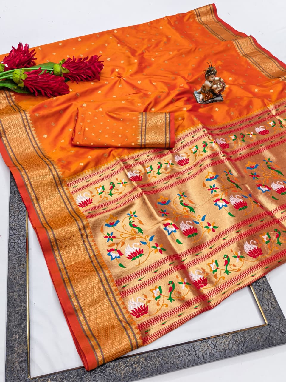 Banarasi Lichi Silk Paithani saree with weaving gold Jari Saree