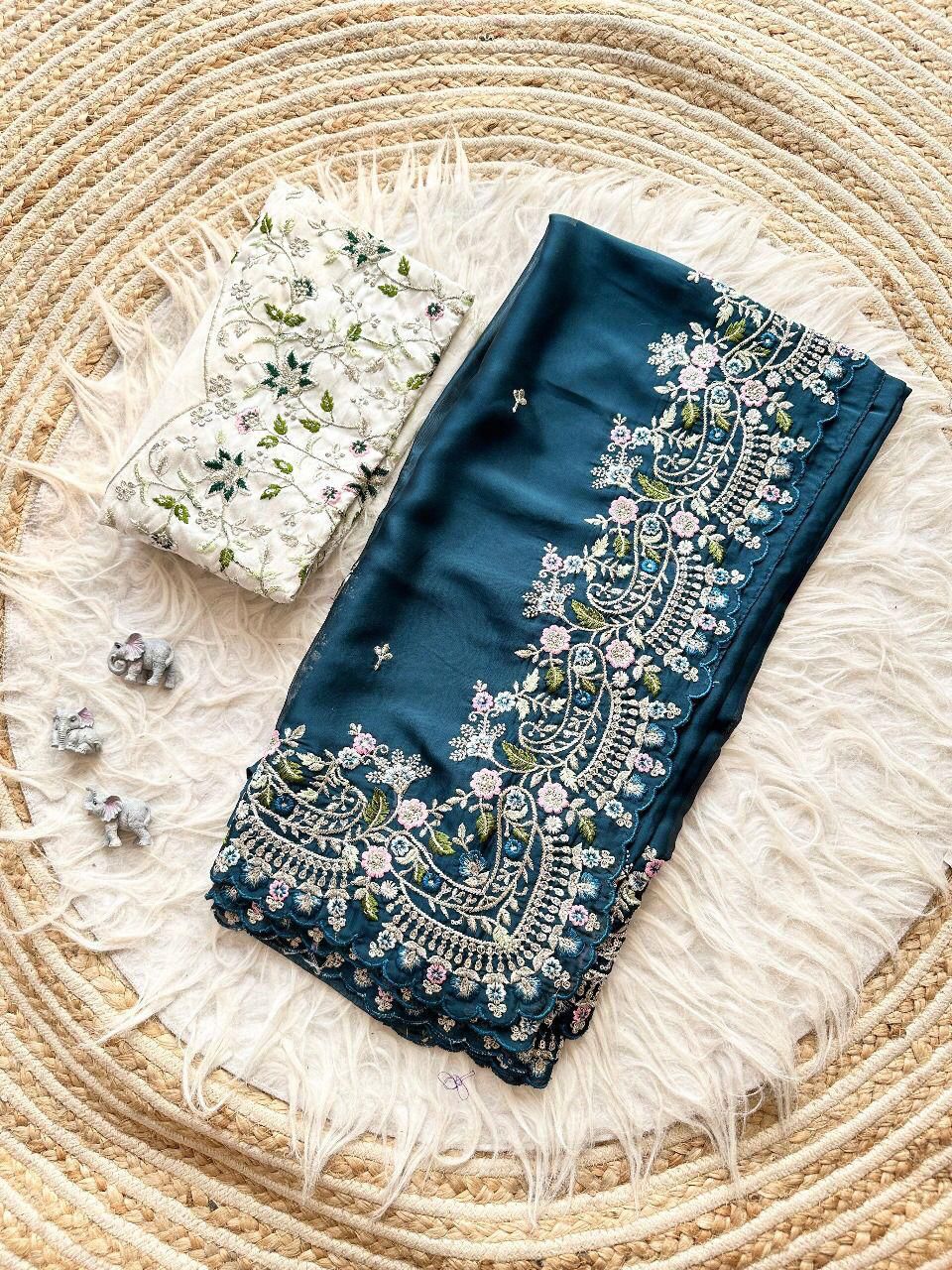 PURE SOFT BLACK RANGOLI SILK FABRIC ON BEAUTIFUL EMBROIDERY C-PALLU Saree