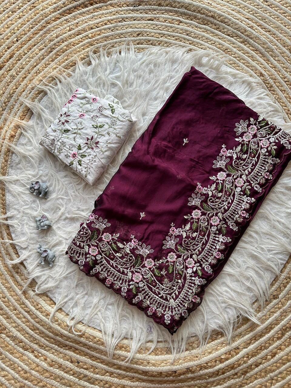 PURE SOFT BLACK RANGOLI SILK FABRIC ON BEAUTIFUL EMBROIDERY C-PALLU Saree
