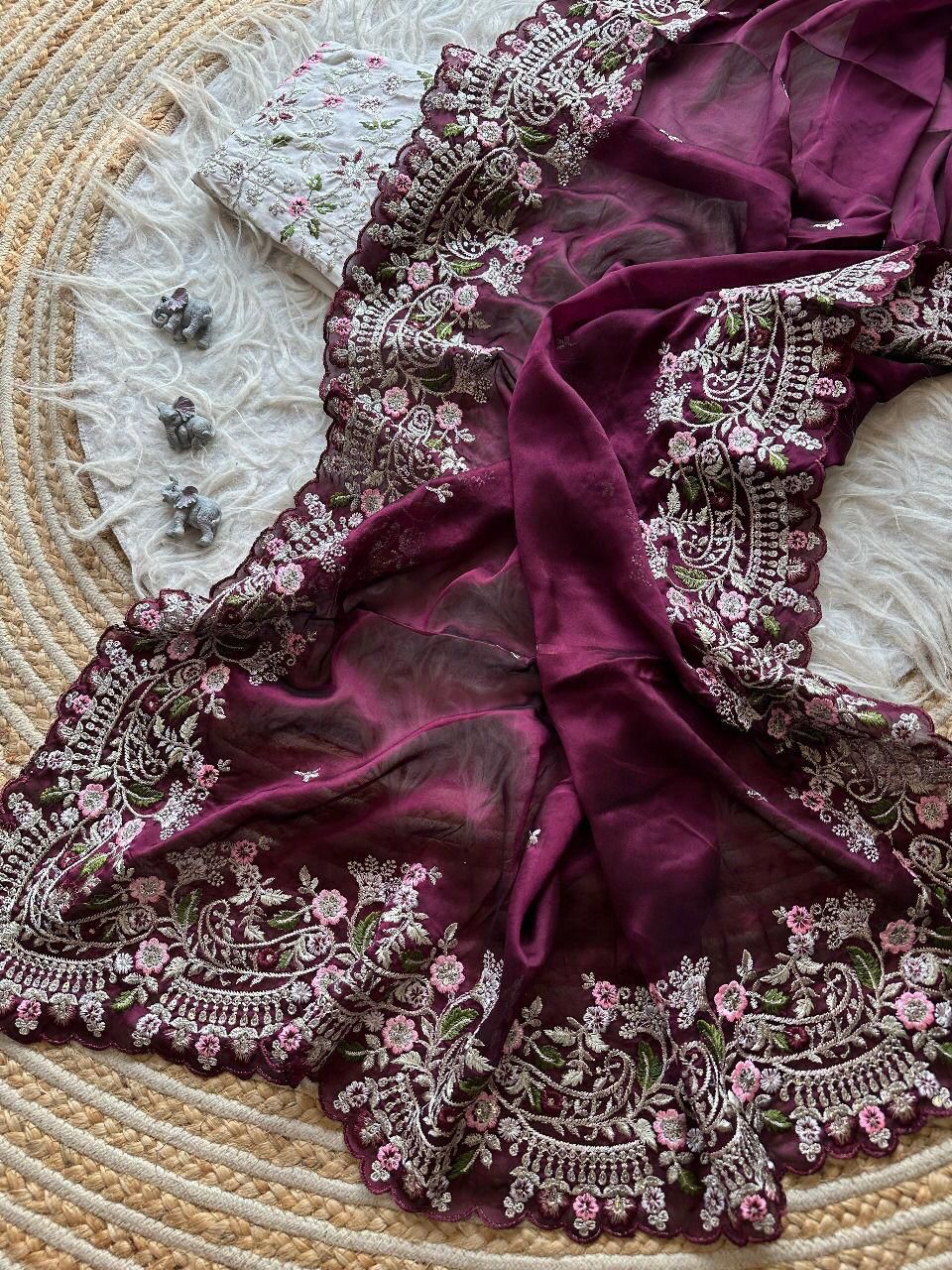 PURE SOFT BLACK RANGOLI SILK FABRIC ON BEAUTIFUL EMBROIDERY C-PALLU Saree