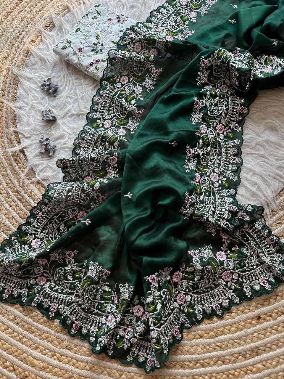 PURE SOFT BLACK RANGOLI SILK FABRIC ON BEAUTIFUL EMBROIDERY C-PALLU Saree