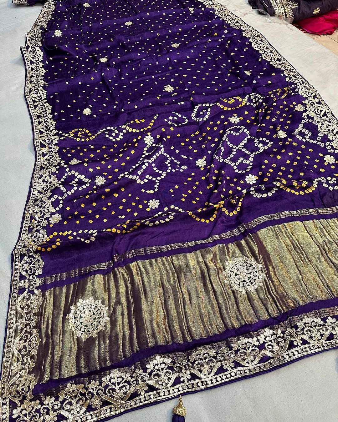Gaji Silk Original Bandhani Saree with Gota Patti Hand Work – Ek Dani Design