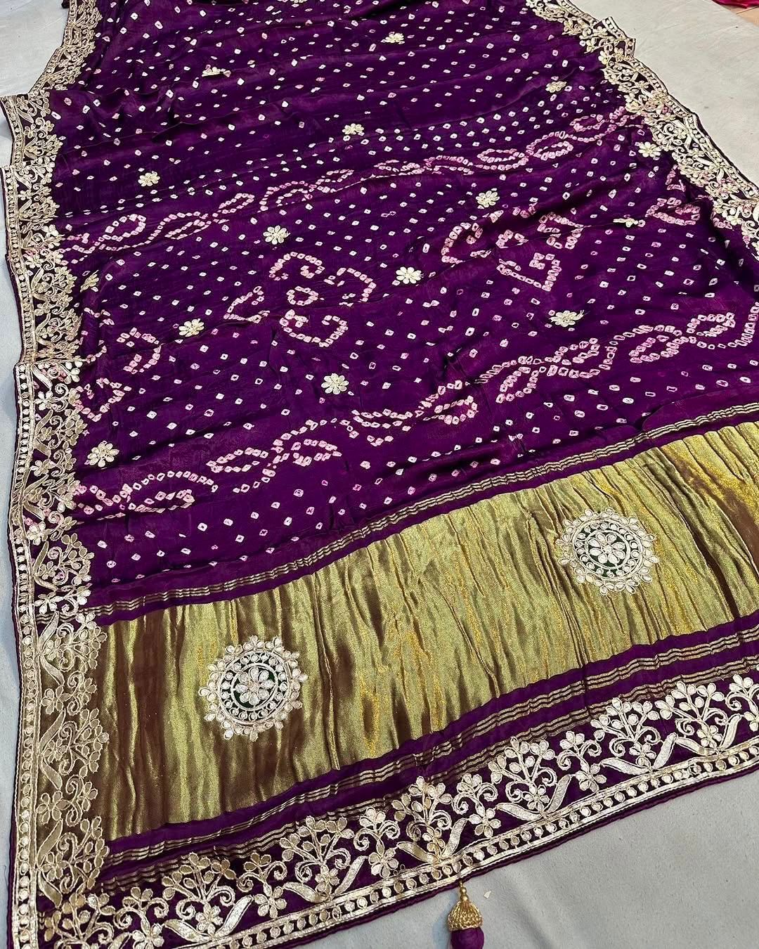 Gaji Silk Original Bandhani Saree with Gota Patti Hand Work – Ek Dani Design