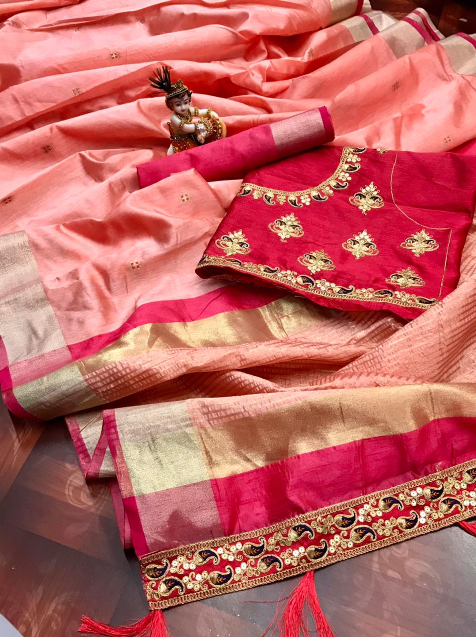 Banarasi soft cotton silk, Jequard Butti Saree