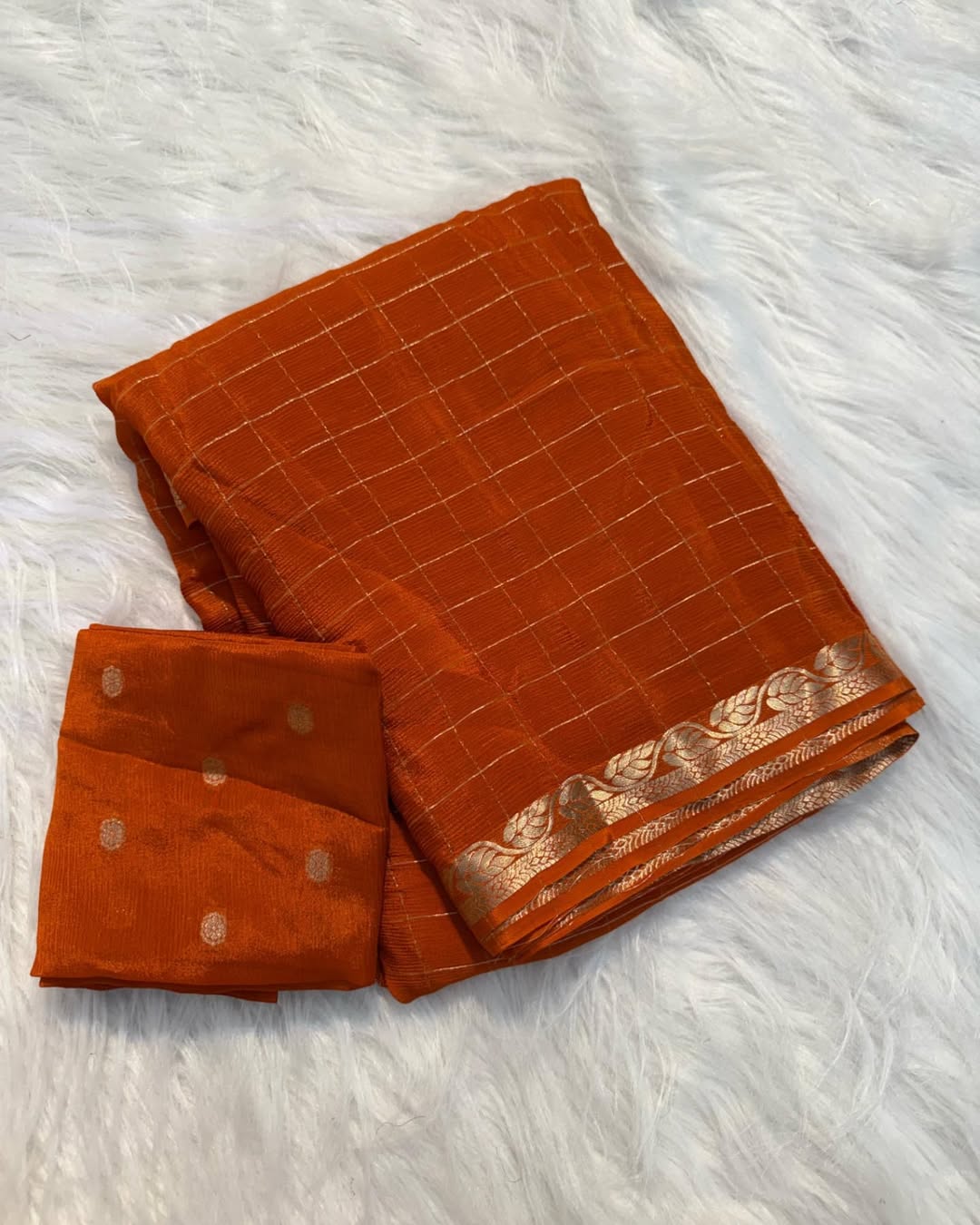 New Arrival – Pure Viscose Chinon Saree with Matching Blouse