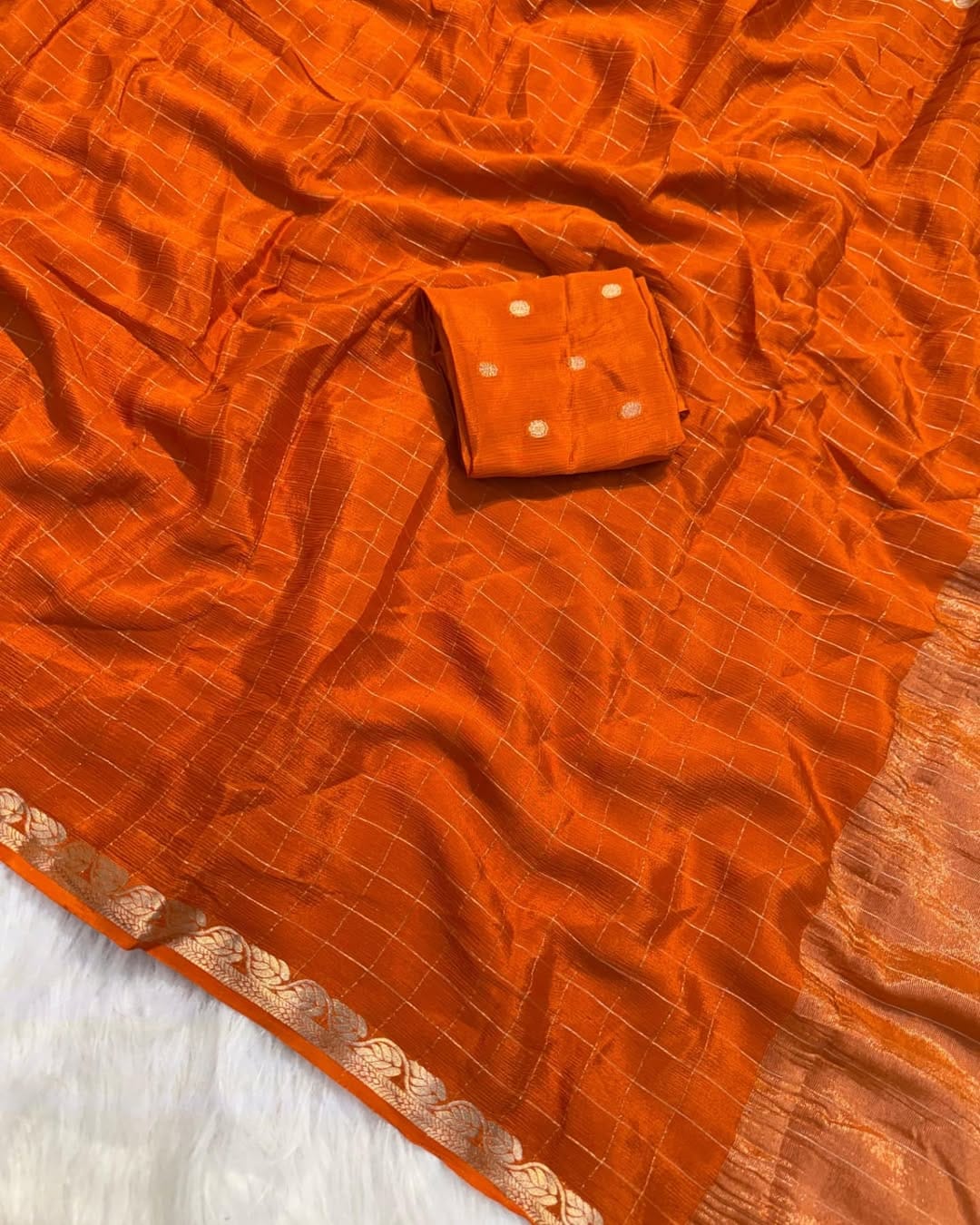 New Arrival – Pure Viscose Chinon Saree with Matching Blouse