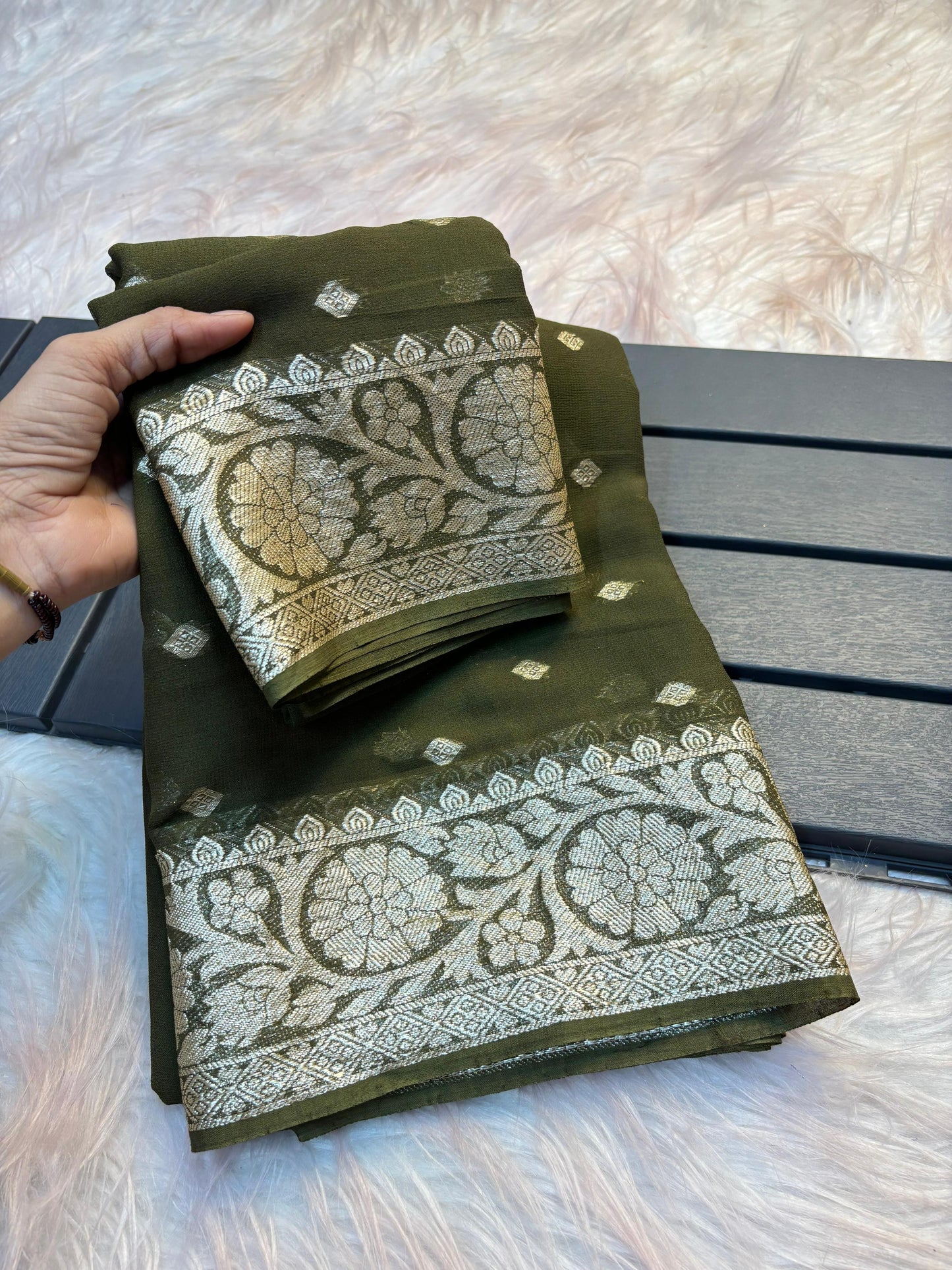 New Arrival – Viscose Georgette Saree with Running Weaving Blouse