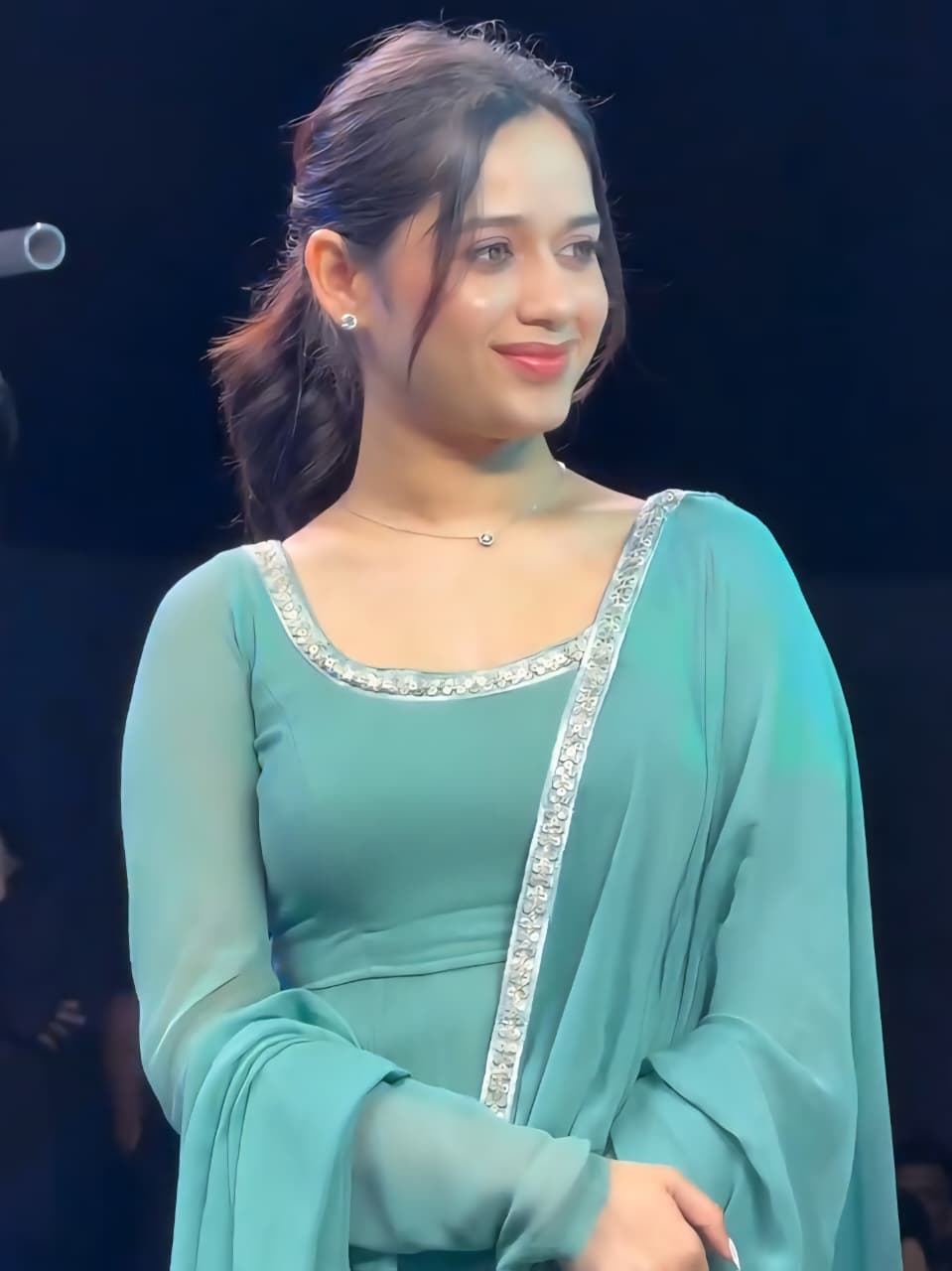 Jannat Zubair Inspired Cham Cham Sequin Anarkali Set – Soft Faux Georgette (Code: 1205 Teal)