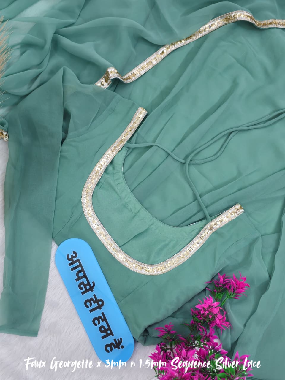 Jannat Zubair Inspired Cham Cham Sequin Anarkali Set – Soft Faux Georgette (Code: 1205 Teal)