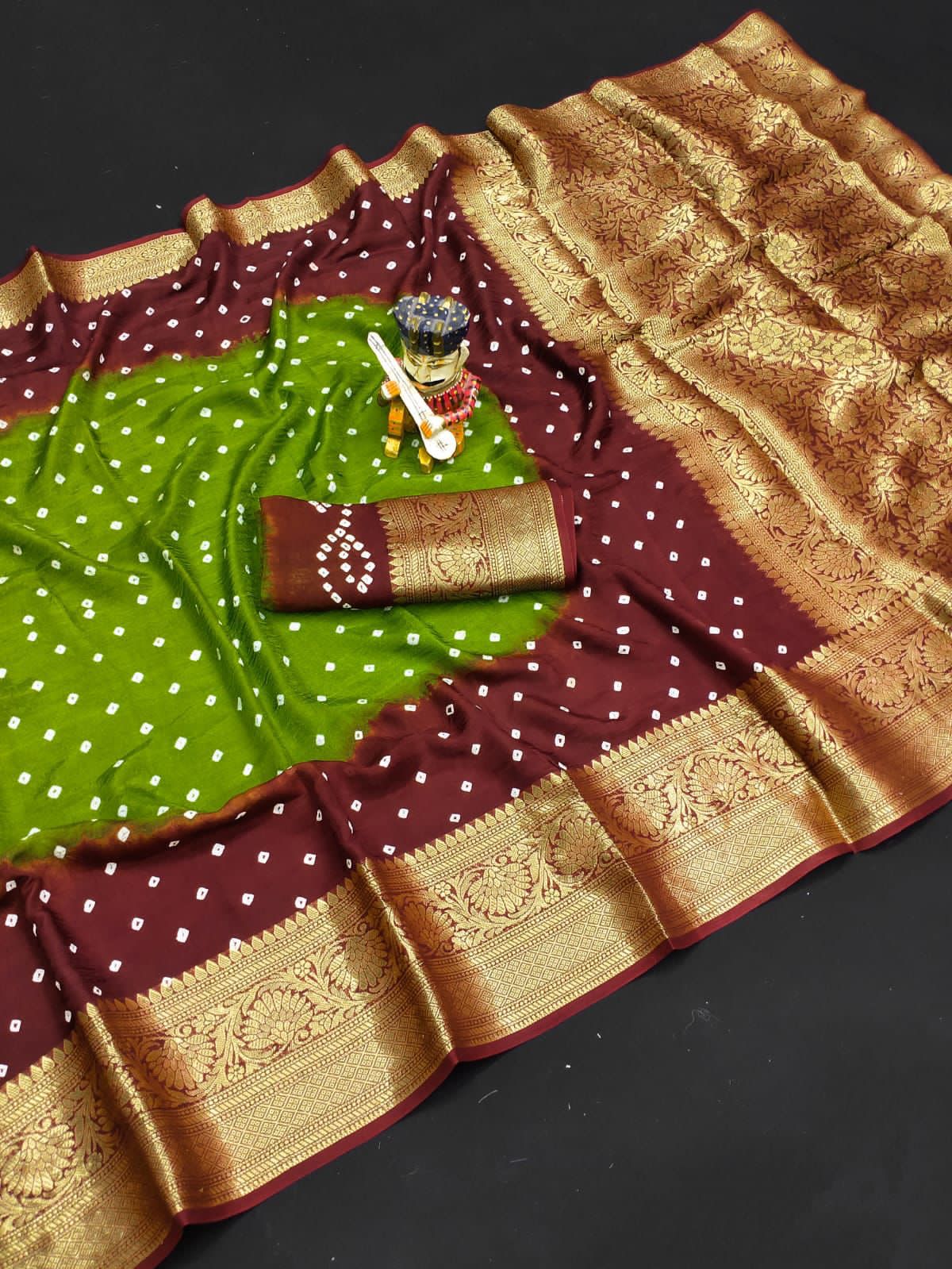 New Kanjivaram Bandhani Saree – Sugandha Collection (Cotton Silk with Hand Bandhej)