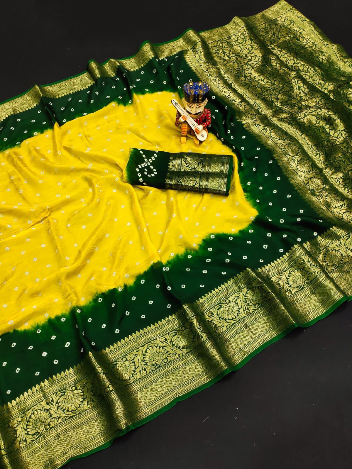 New Kanjivaram Bandhani Saree – Sugandha Collection (Cotton Silk with Hand Bandhej)