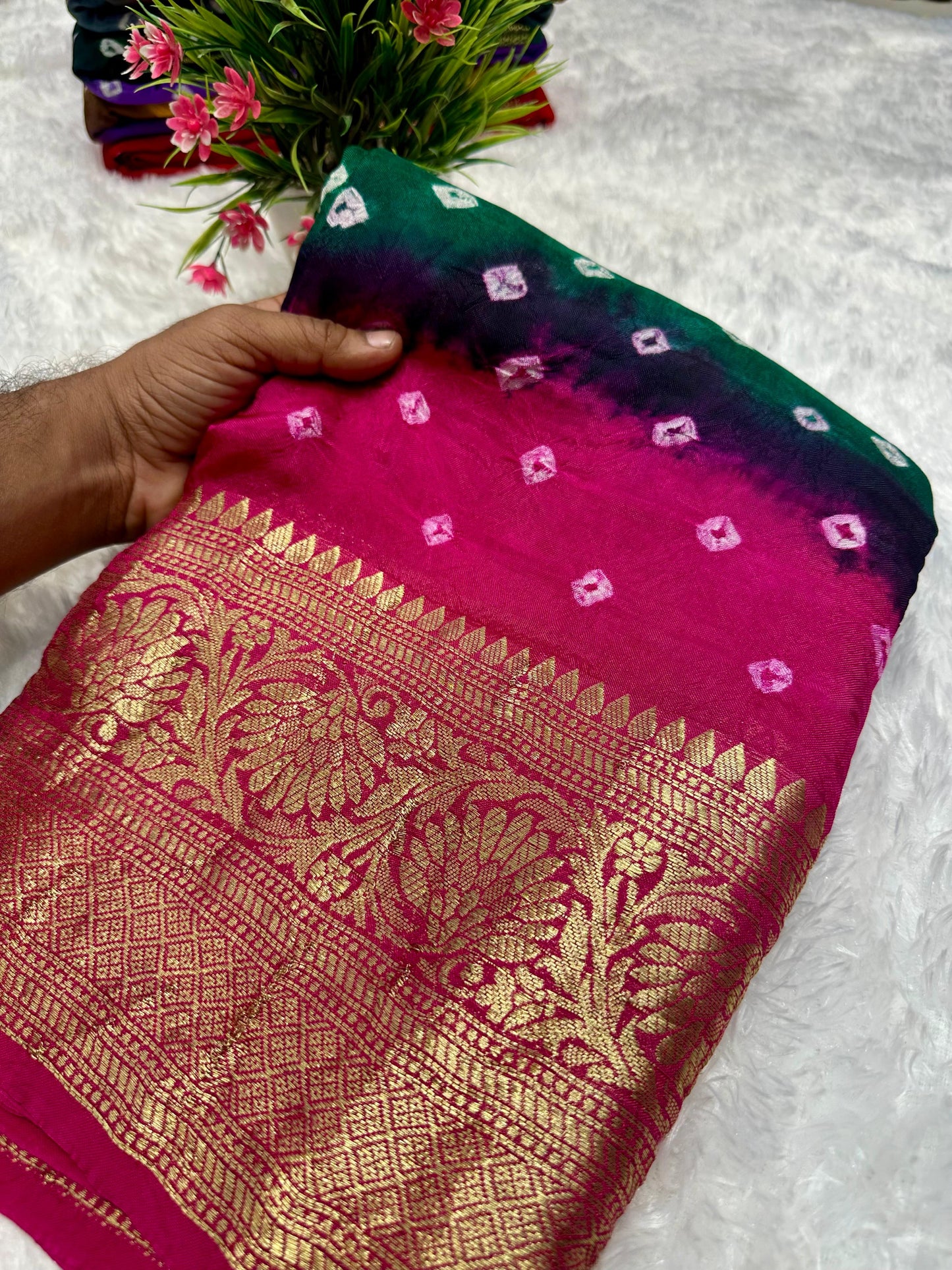 New Kanjivaram Bandhani Saree – Sugandha Collection (Cotton Silk with Hand Bandhej)