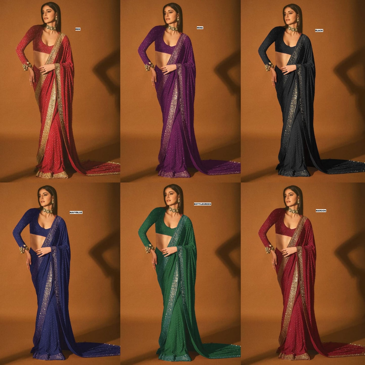 Ananya Pandey Bollywood Sequin Design Saree – Faux Georgette with Embroidery & Mirror Work (DF-3465)
