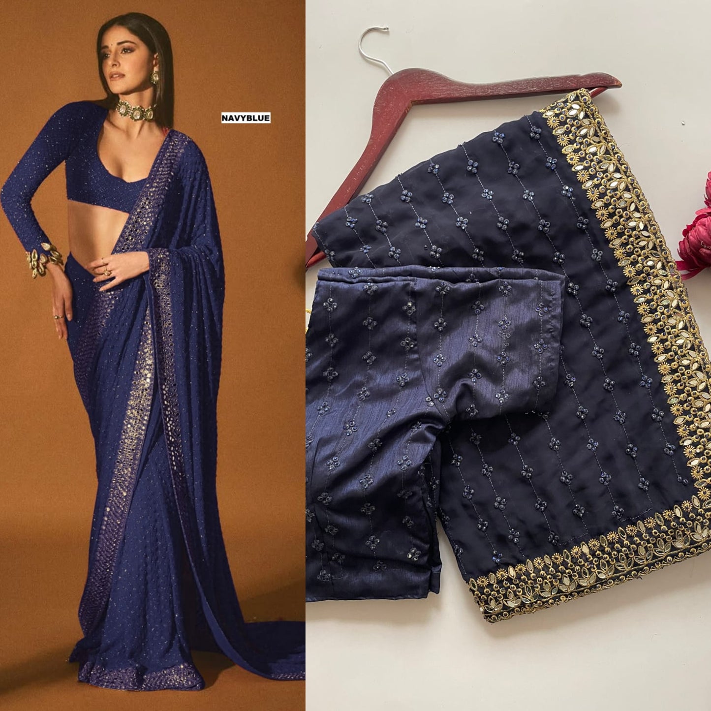 Ananya Pandey Bollywood Sequin Design Saree – Faux Georgette with Embroidery & Mirror Work (DF-3465)