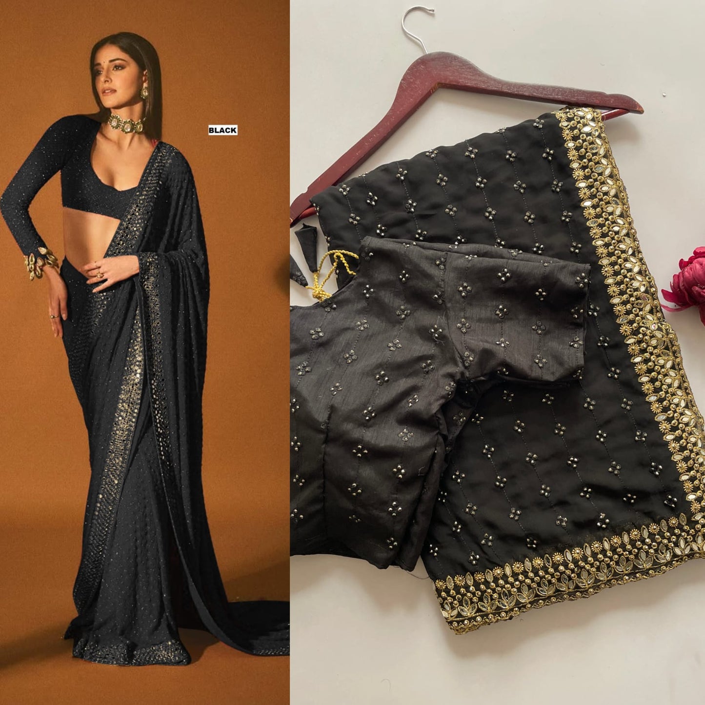 Ananya Pandey Bollywood Sequin Design Saree – Faux Georgette with Embroidery & Mirror Work (DF-3465)