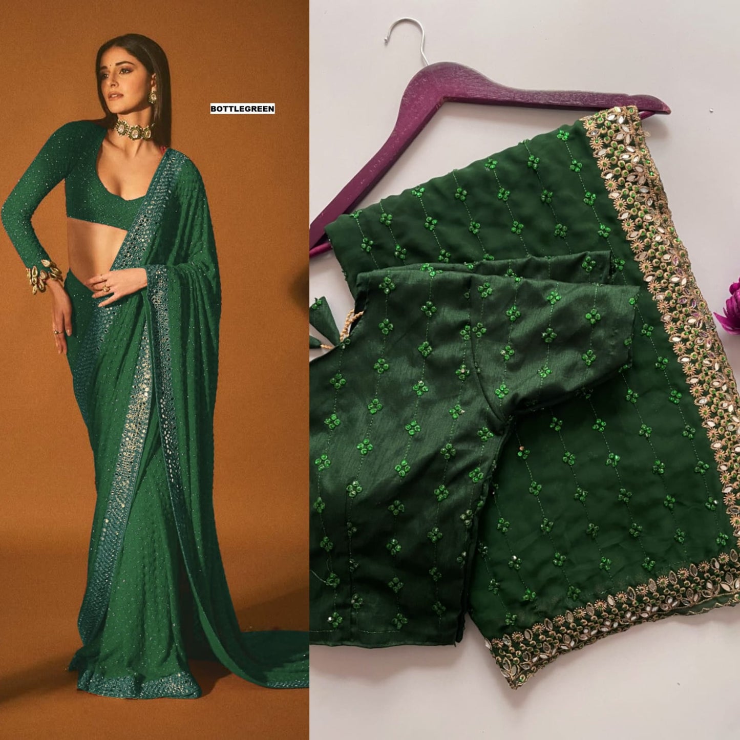 Ananya Pandey Bollywood Sequin Design Saree – Faux Georgette with Embroidery & Mirror Work (DF-3465)