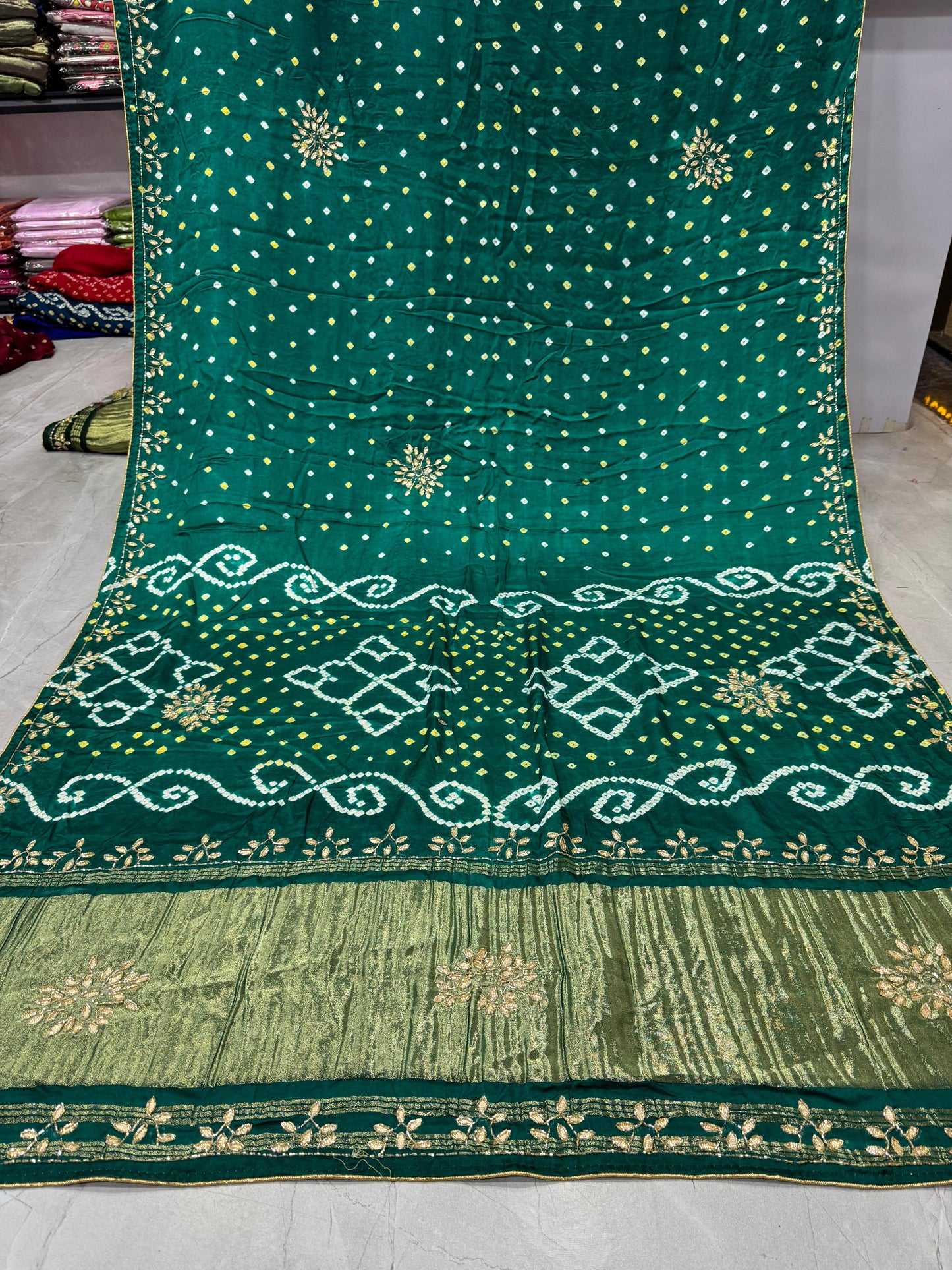 Gaji Silk Original Bandhani Saree with Gota Patti Hand Work