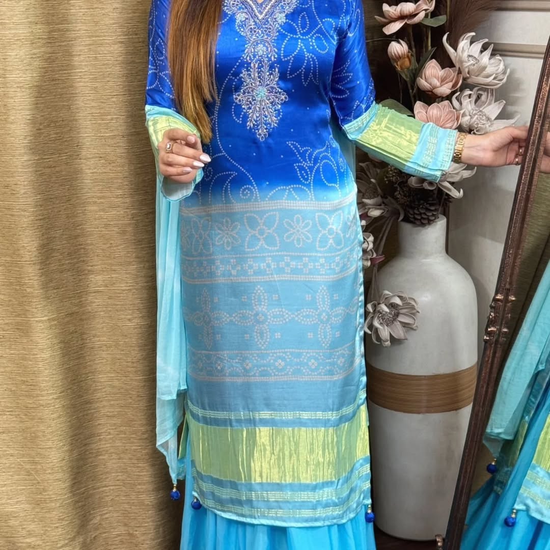 Exclusive Gradient Kurti Palazzo Dupatta Sets