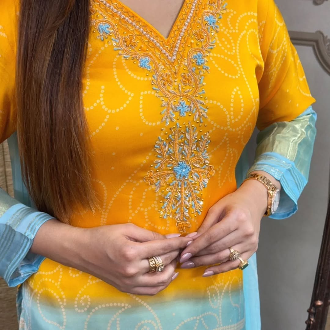 Exclusive Gradient Kurti Palazzo Dupatta Sets