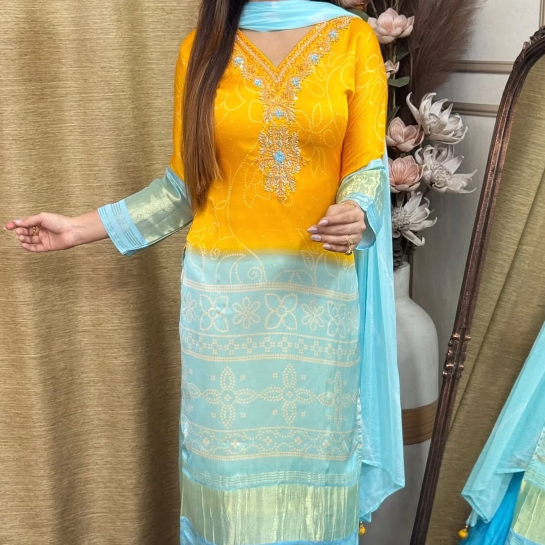 Exclusive Gradient Kurti Palazzo Dupatta Sets