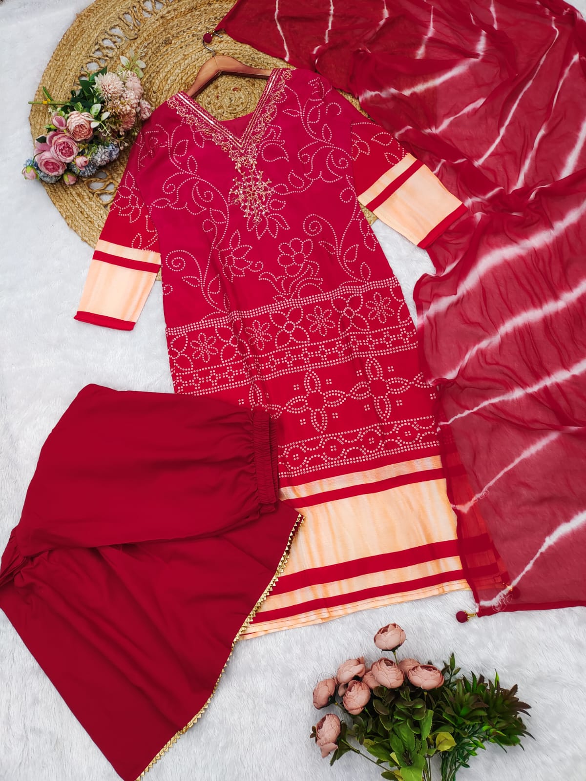 Exclusive Gradient Kurti Palazzo Dupatta Sets